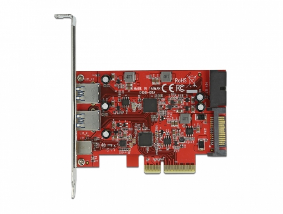 Imagine PCI Express cu 1 x USB-C + 2 x USB-A externe + USB 3.0 Pin Header, Delock 90492